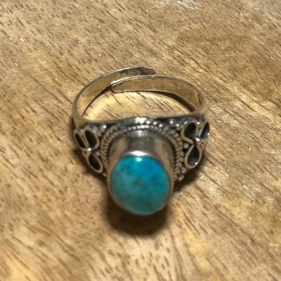 Blue Turquoise Filigree Adjustable 925 Sterling Silver Ring - Picture 11 of 12